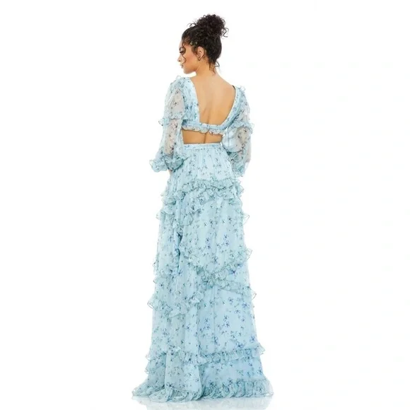 Mac Duggal 67949 NWT Chiffon Evening Dress with Floral and Ruffles - Picture 3 of 9